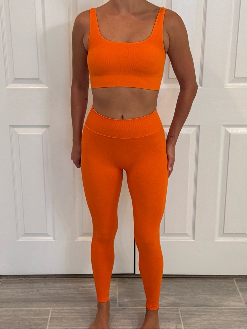 2 Piece Seamless Ribbed Orange Workout Set